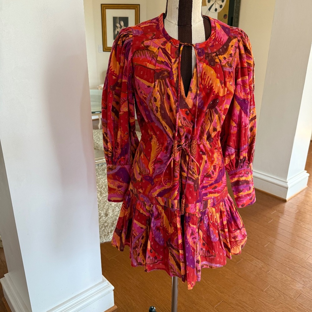 FARM Rio Banana Juice Chemise Mini Dress XS Tropical Cotton Belted Boho Party